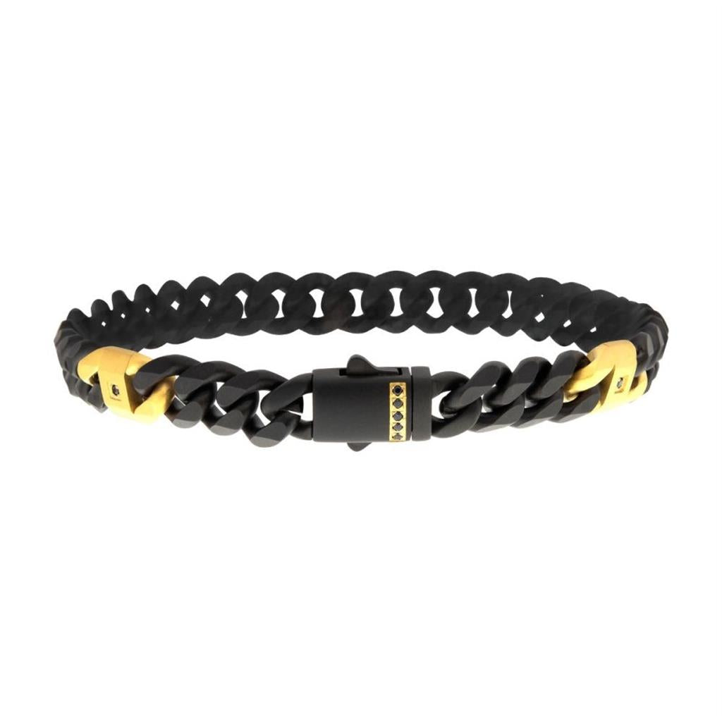 Stainless Steel Two-Tone Gold With Black Sapphires IP Steel Matte