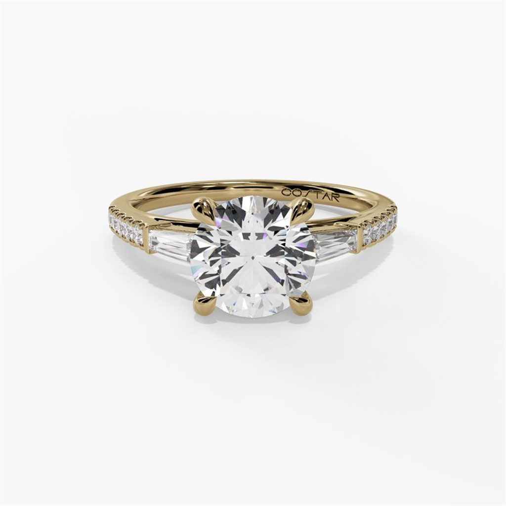 14K Yellow Gold Three Stone Round Natural Diamonds Engagement Ring ...