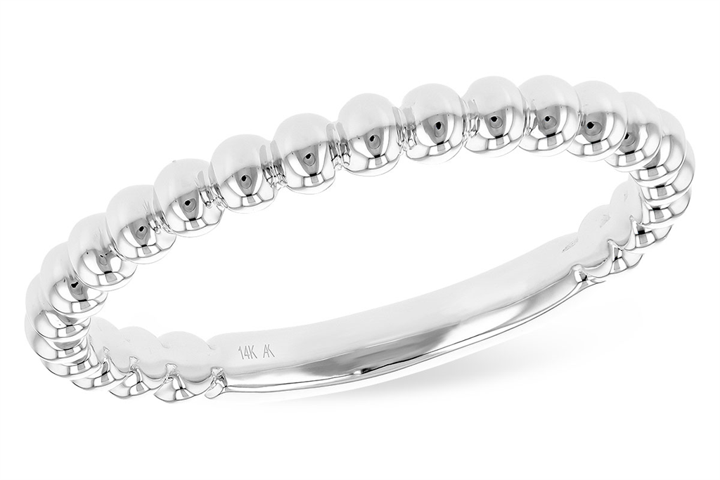 14K White Gold Beaded Stackable Wedding Band Ring– Jewelers Touch