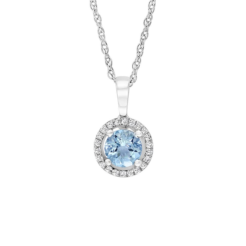 March Birthstone Pendant: 14K White Gold Diamond And Aquamarine
