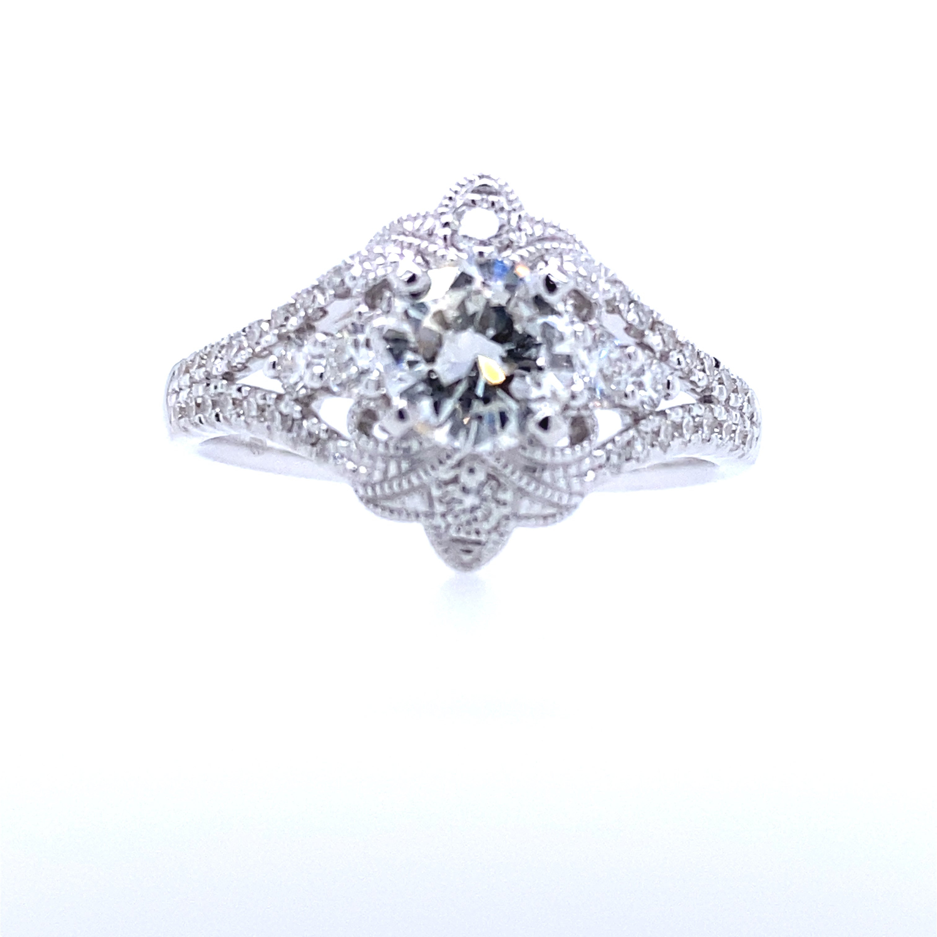 18K White Gold Vintage Inspired Diamond Engagement Ring