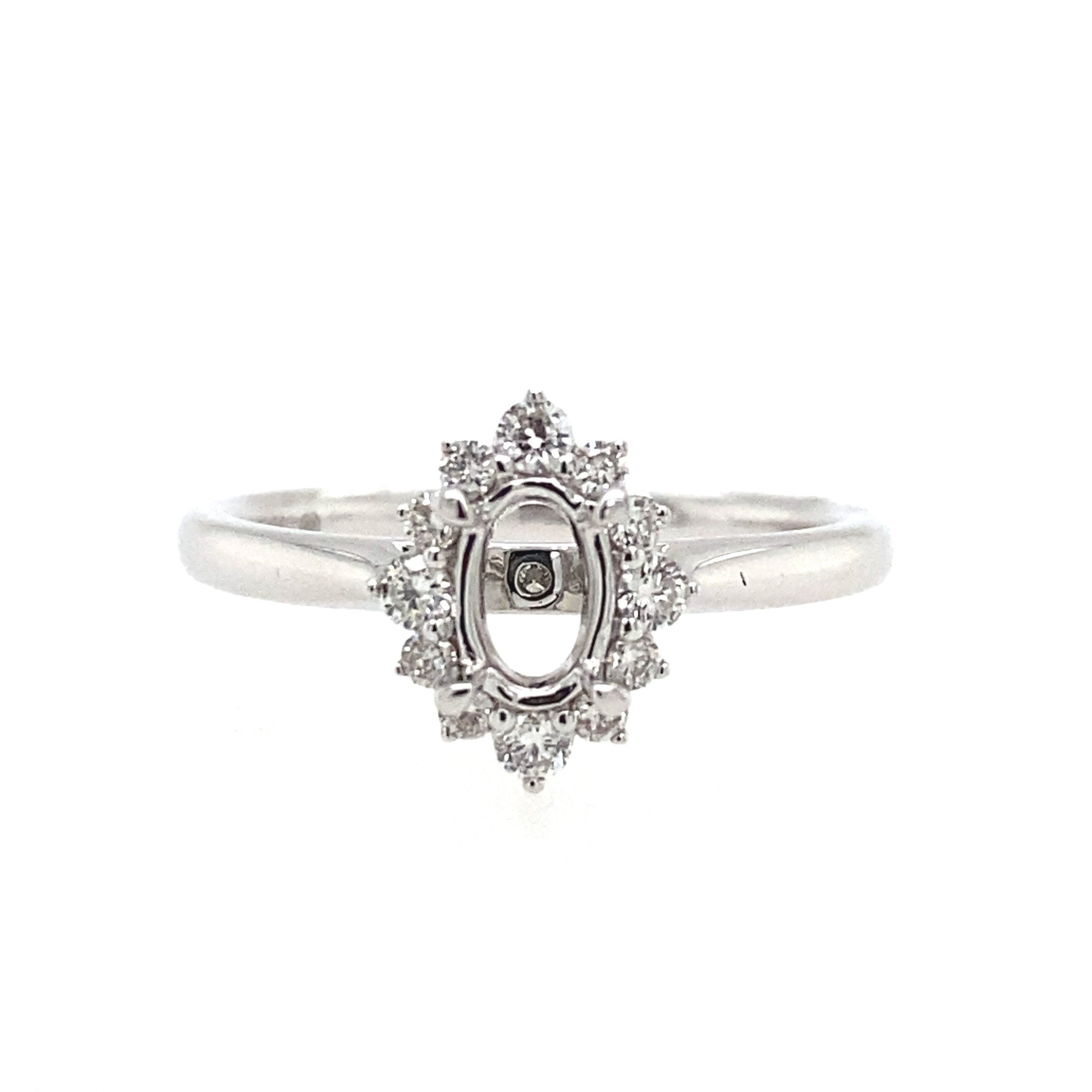 Nelson Jewellery Arts Co. 18K White Gold Sunburst Halo Oval Center Diamond Engagement Ring