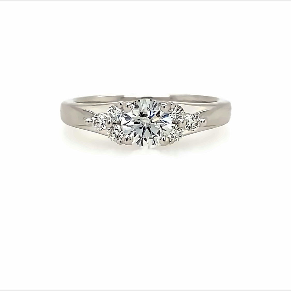 18K White Gold Three Side Stone Engagement Ring