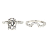 18K White Gold Hidden Halo And Curved Diamond Wedding Set