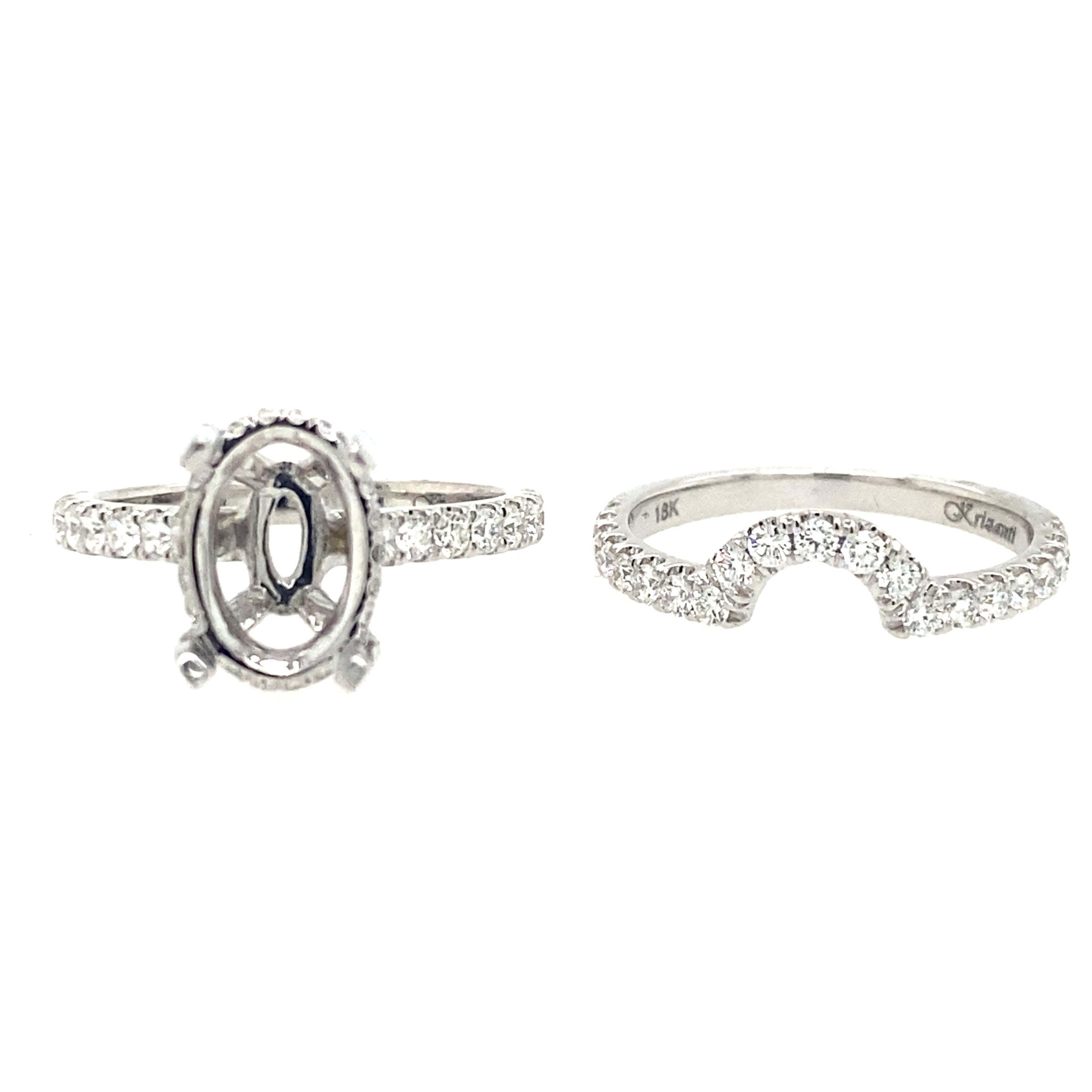 18K White Gold Hidden Halo And Curved Diamond Wedding Set