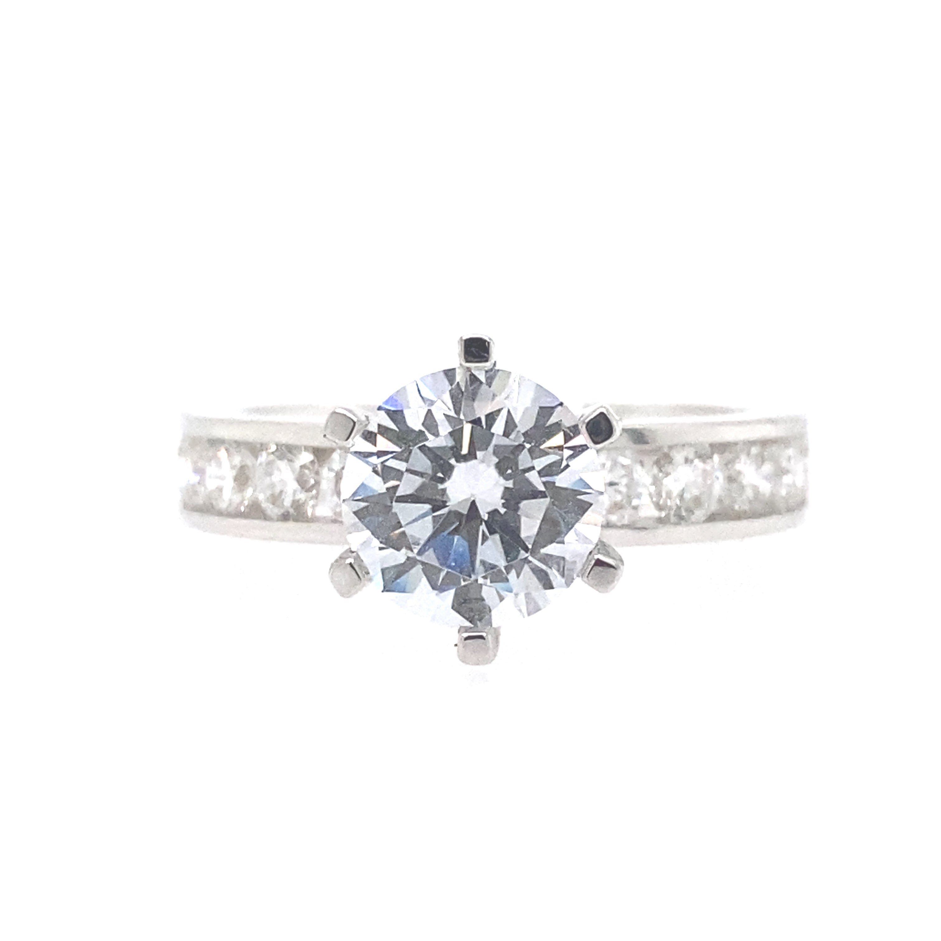 14K White Gold Classic Channel Set Round Diamond Engagement Ring