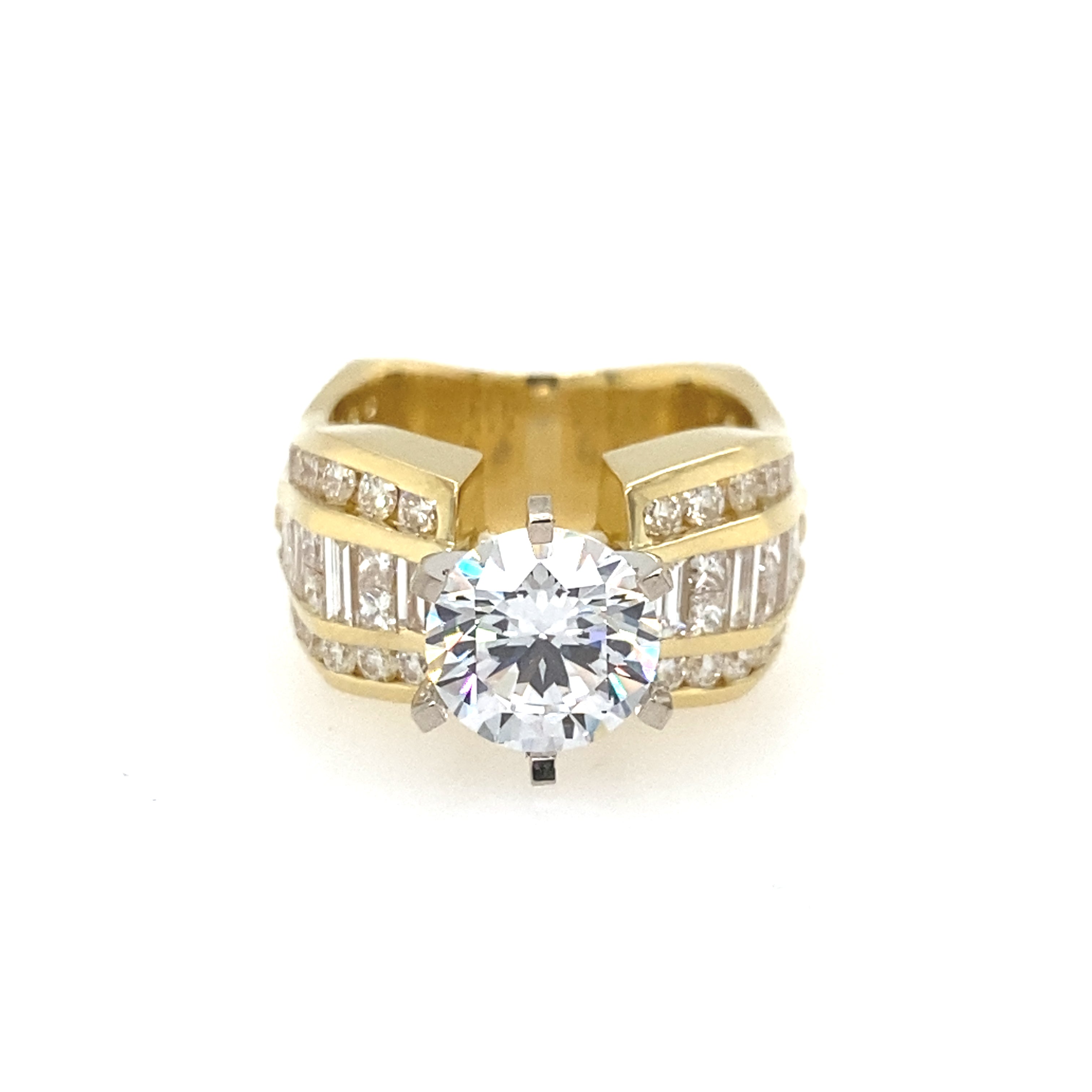 18K Yellow Gold Wide Band Channel Set Diamond Engagement Ring