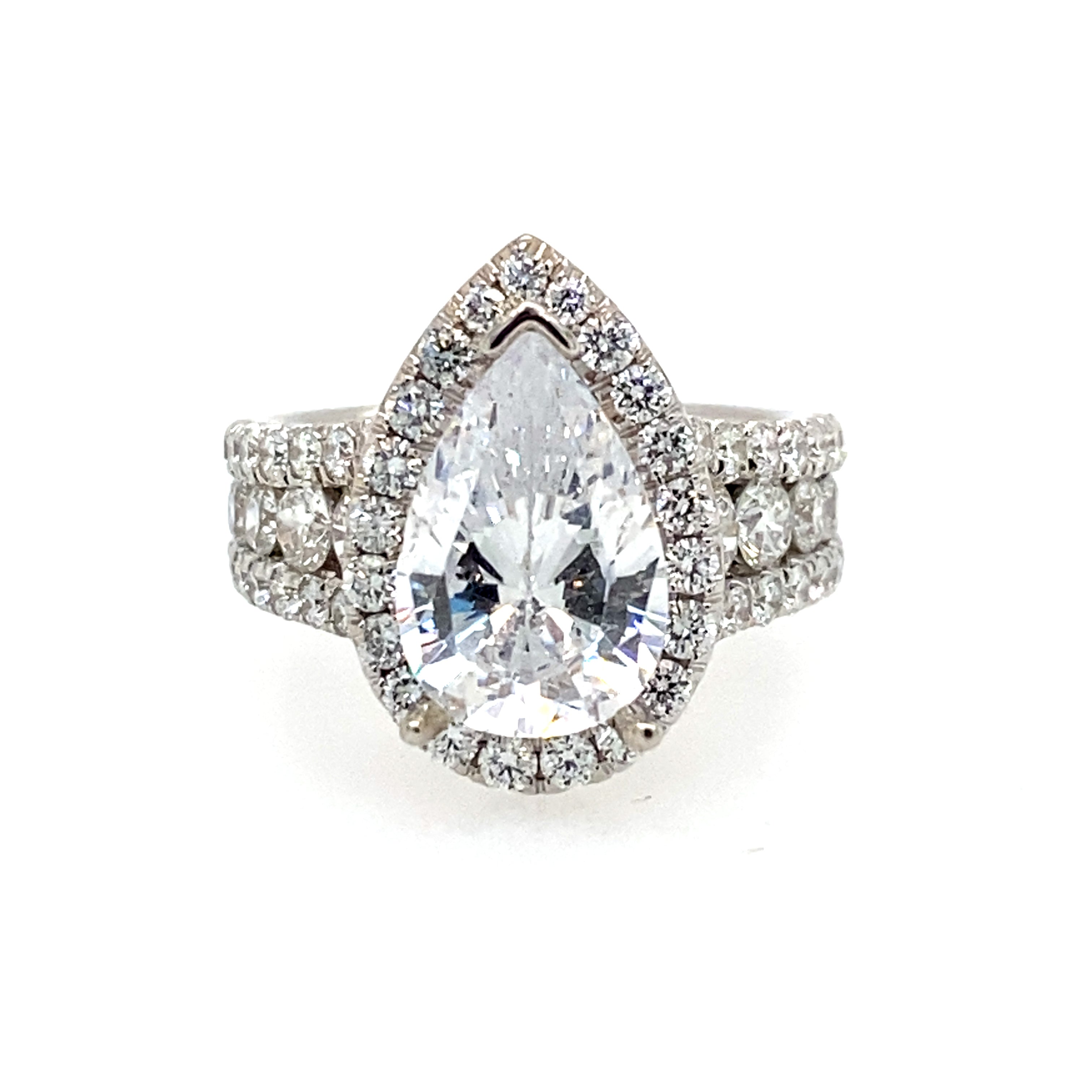 18K White Gold Halo Pear Diamond Engagement Ring