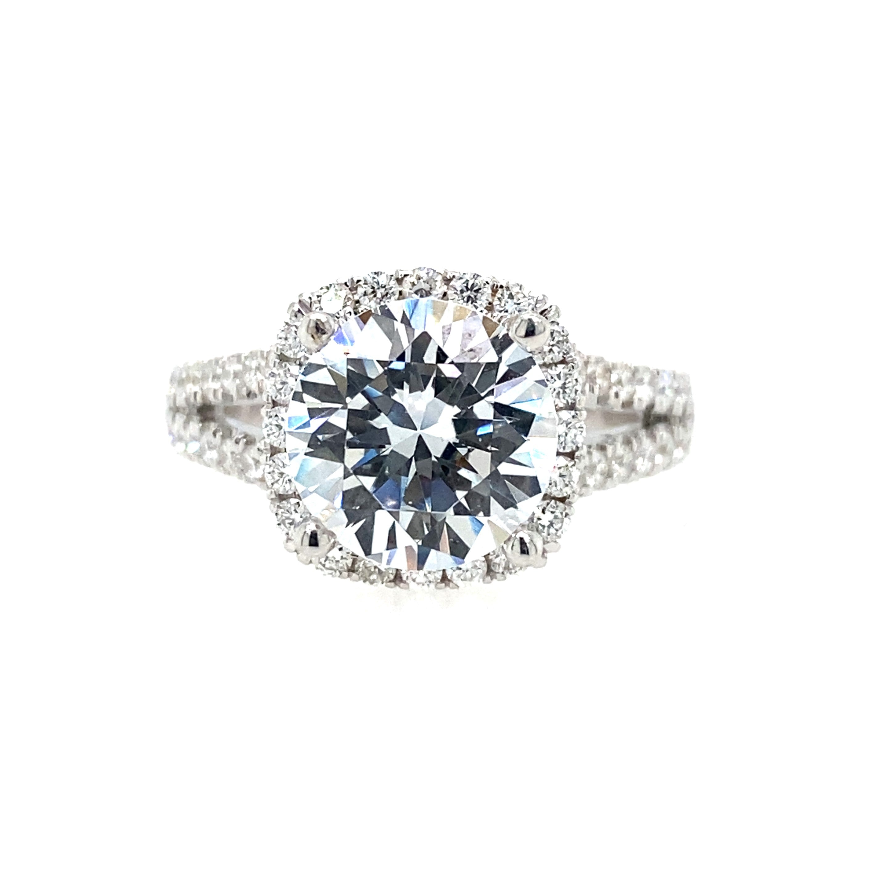 18K White Gold Diamond Halo Split Shank Engagement Ring