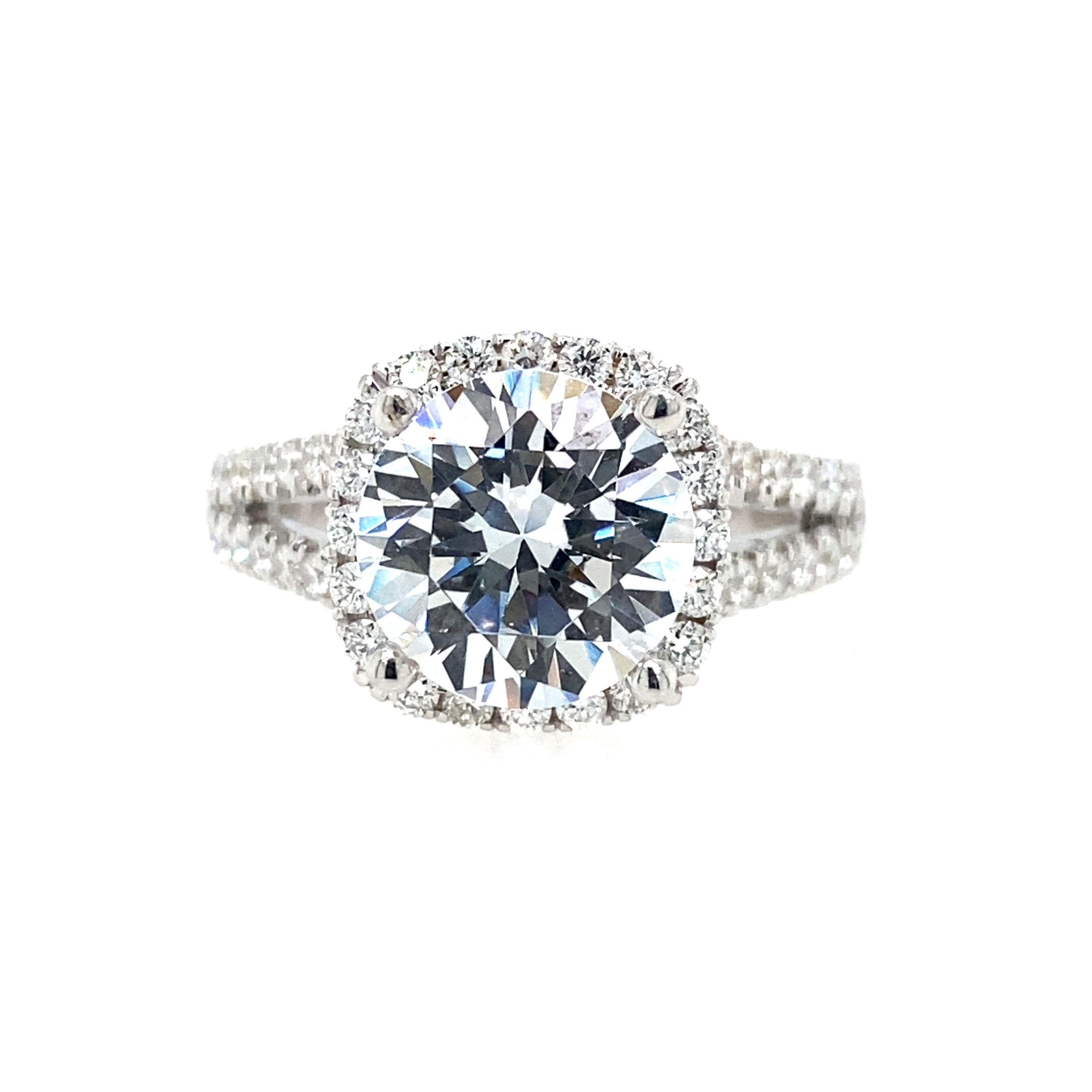 18K White Gold Diamond Halo Split Shank Engagement Ring