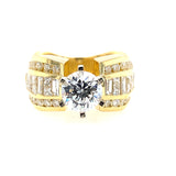 18K Yellow Gold Wide Band Round Diamond Engagement Ring