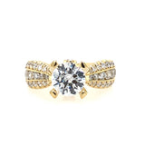 18K Yellow Gold Wide Band Round Diamond Engagement Ring