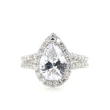 18K White Gold Split Shank Halo Pear Diamond Engagement Ring