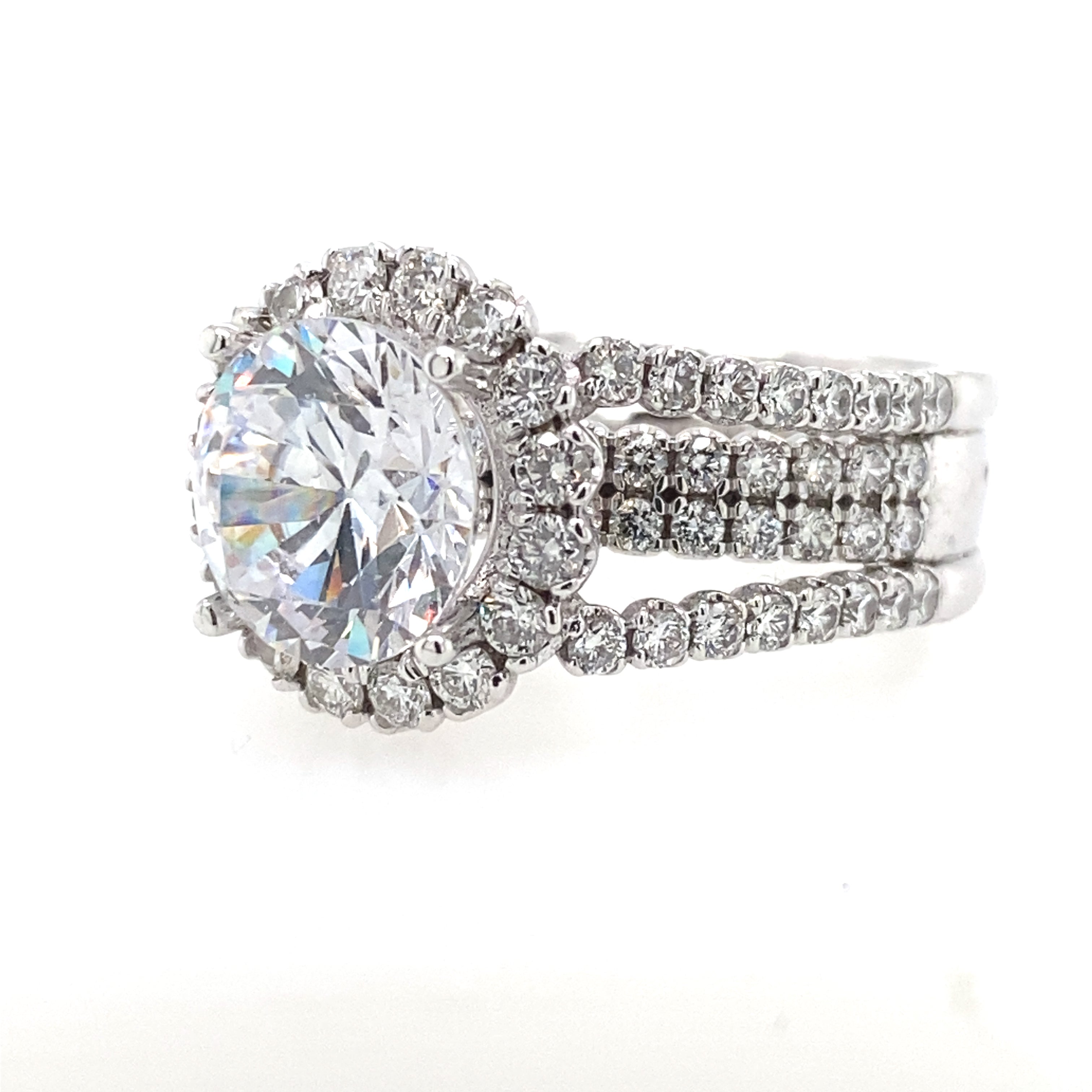 18K White Gold Halo Wide Bridge Engagement Ring