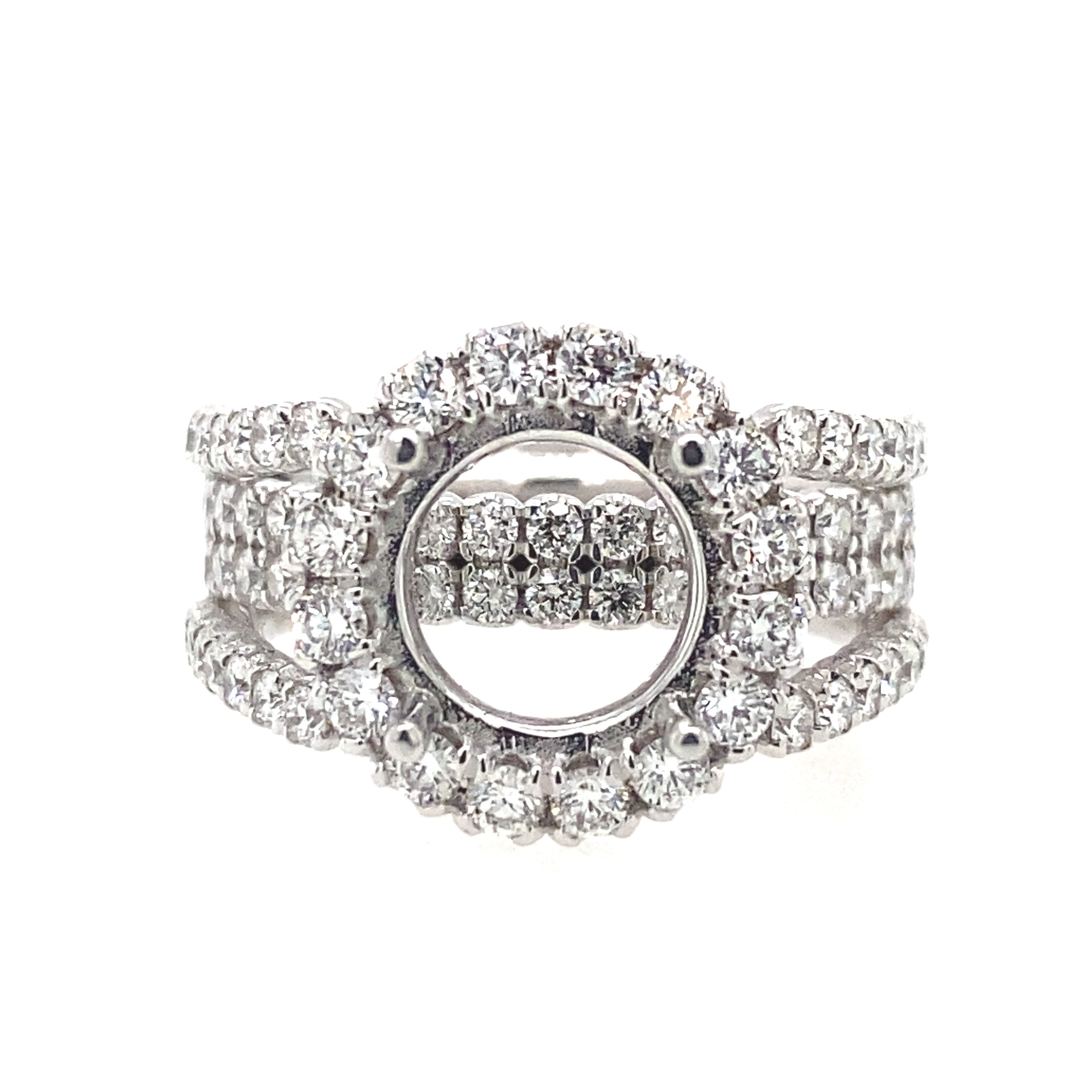 18K White Gold Halo Wide Bridge Engagement Ring