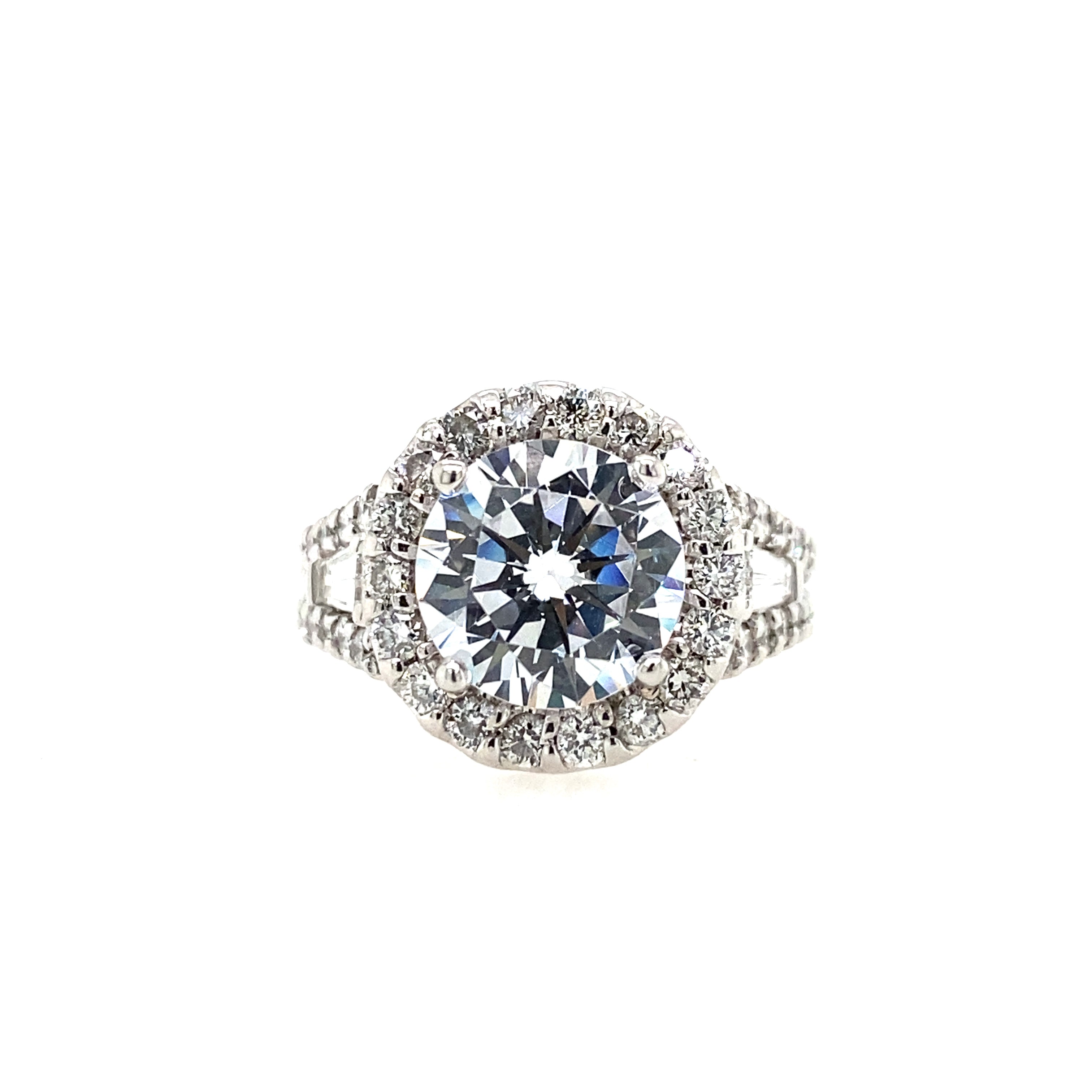 Krizanti 18K White Gold Halo Diamond Engagement Ring With Side Stones