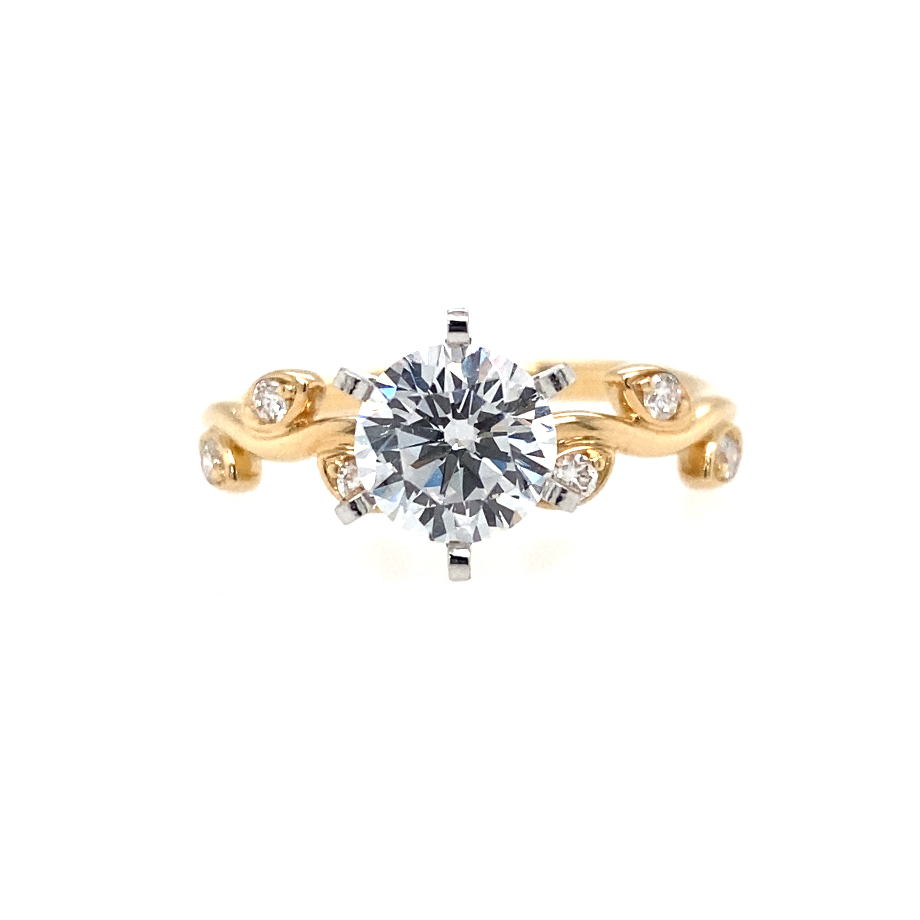 14K Yellow And White Gold Branch Motif Diamond Engagement Ring