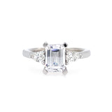 14K White Gold Sunday Three Stone Emerald Cut Diamond Engagement Ring