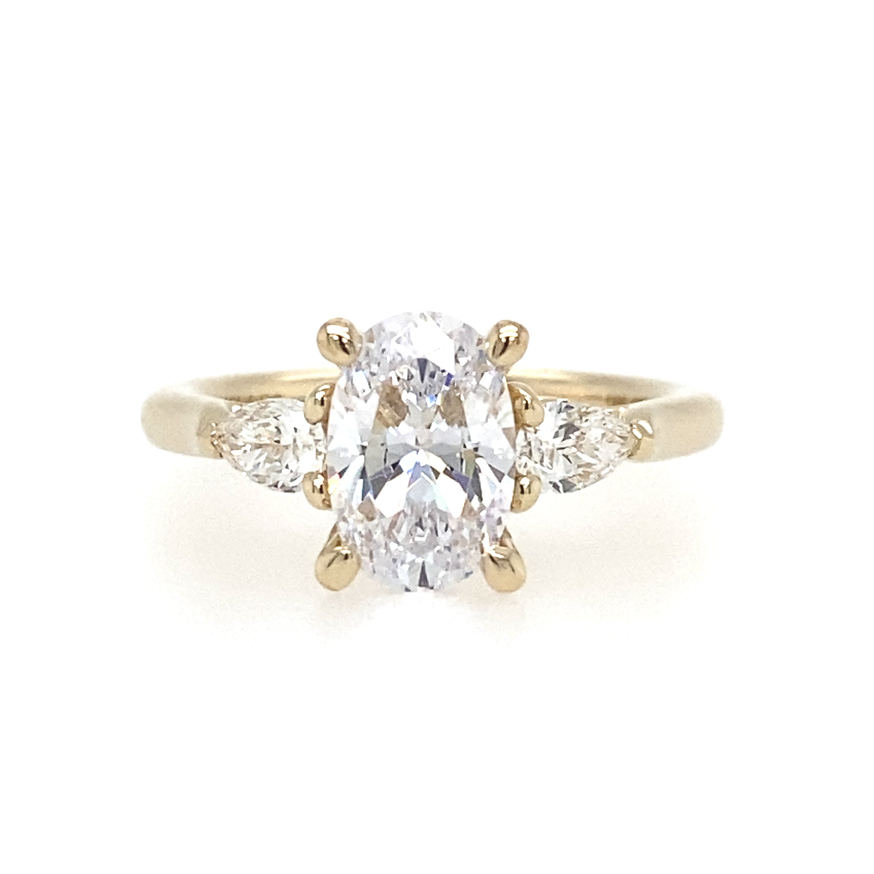 14K Yellow Gold Sunday Three Stone Oval Diamond Engagement Ring