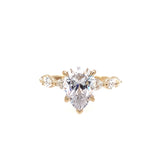 14K Yellow Gold Pear Center Diamond Engagement Ring With Marquise Diamonds On Band