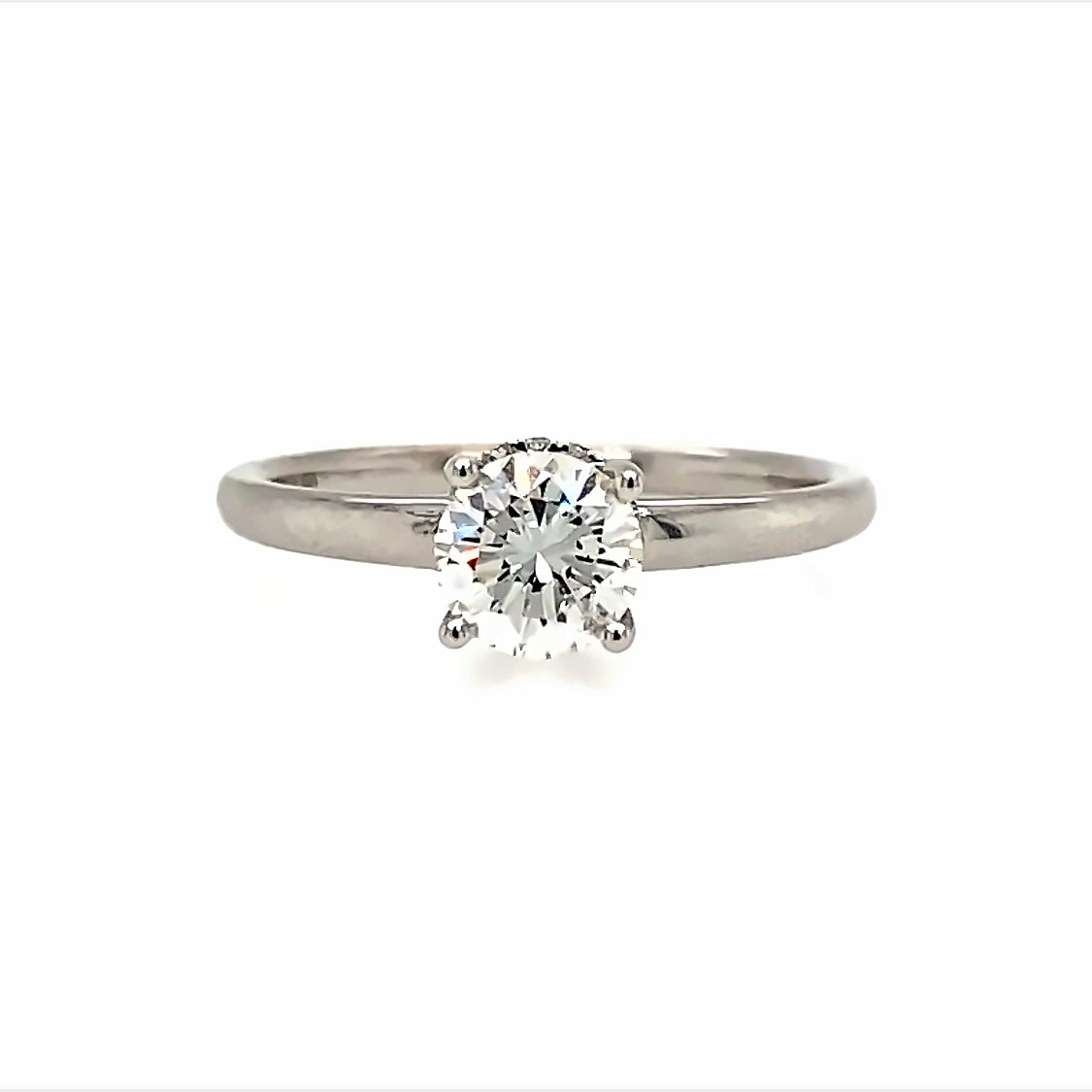 18K White Gold Hidden Halo Diamond Engagement Ring With Round Center Diamond Included