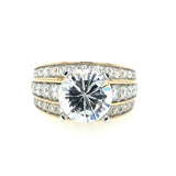 14K Yellow Gold Three Row Wide Diamond Engagement Ring