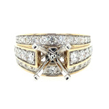 14K Yellow Gold Three Row Wide Diamond Engagement Ring