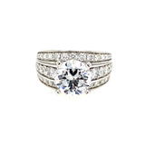 14K White Gold Three Row Wide Band Diamond Engagement Ring