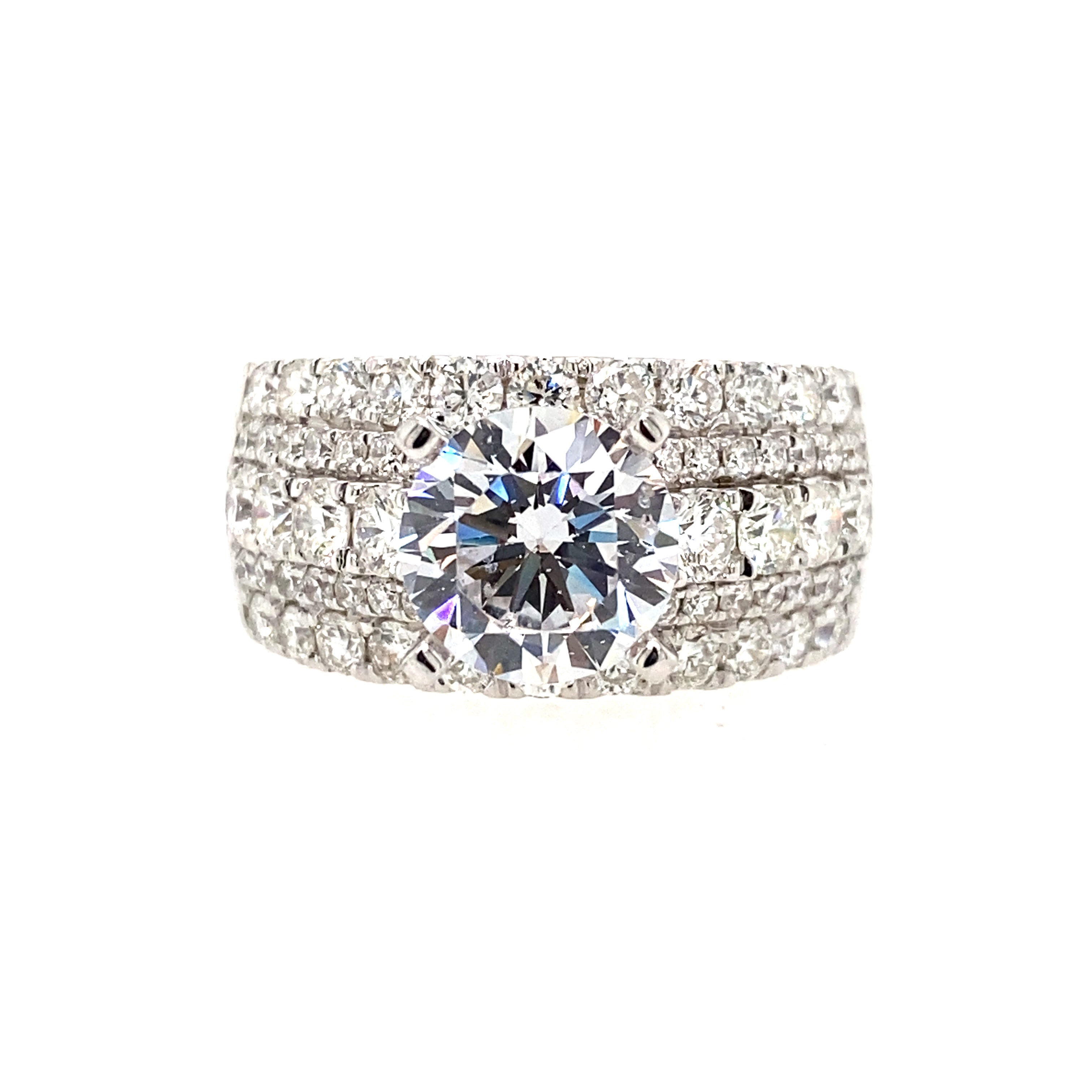 14K White Gold Wide Band Diamond Engagement Ring