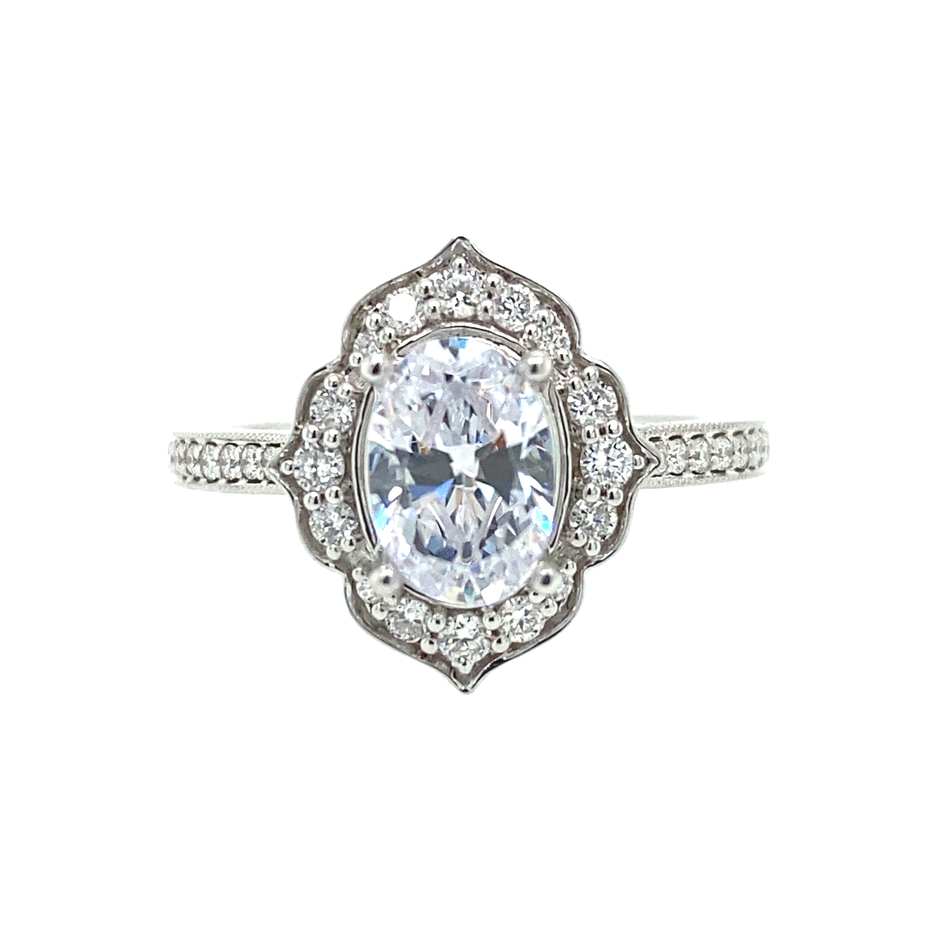 14K White Gold Vintage Inspired Diamond Engagement Ring