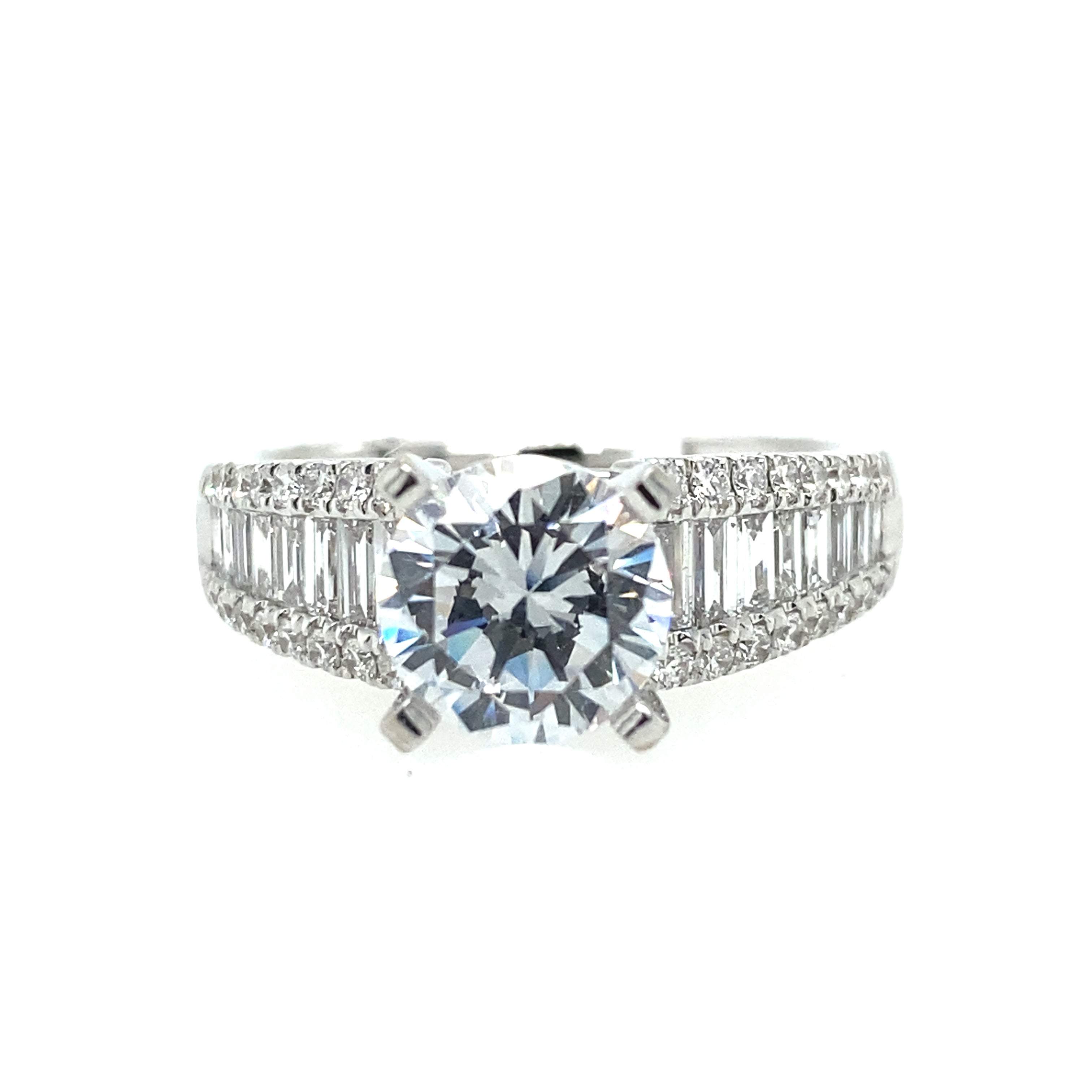 14K White Gold Wide Band Diamond Engagement Ring
