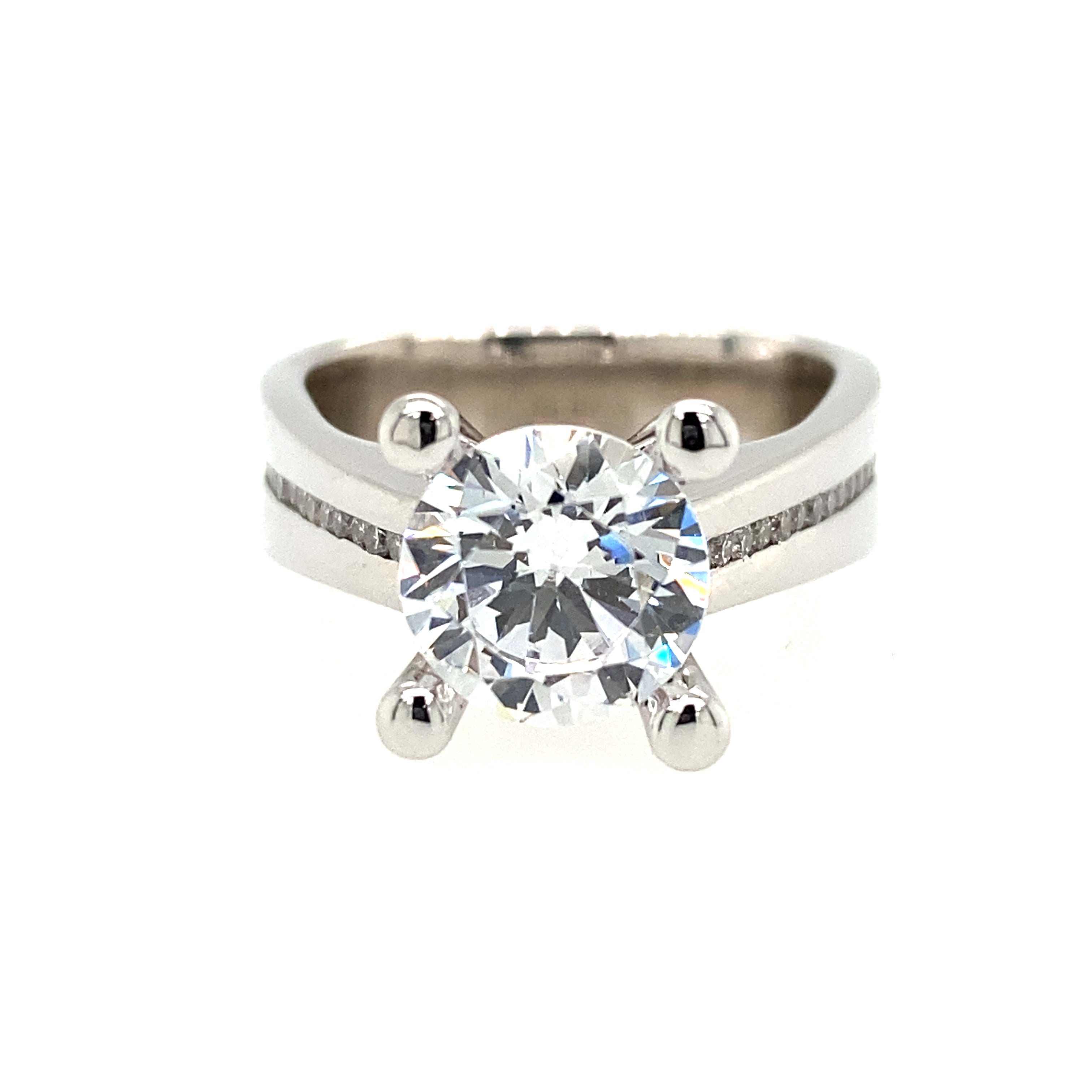 14K White Gold Wide Band Round Natural Diamonds Engagement Ring