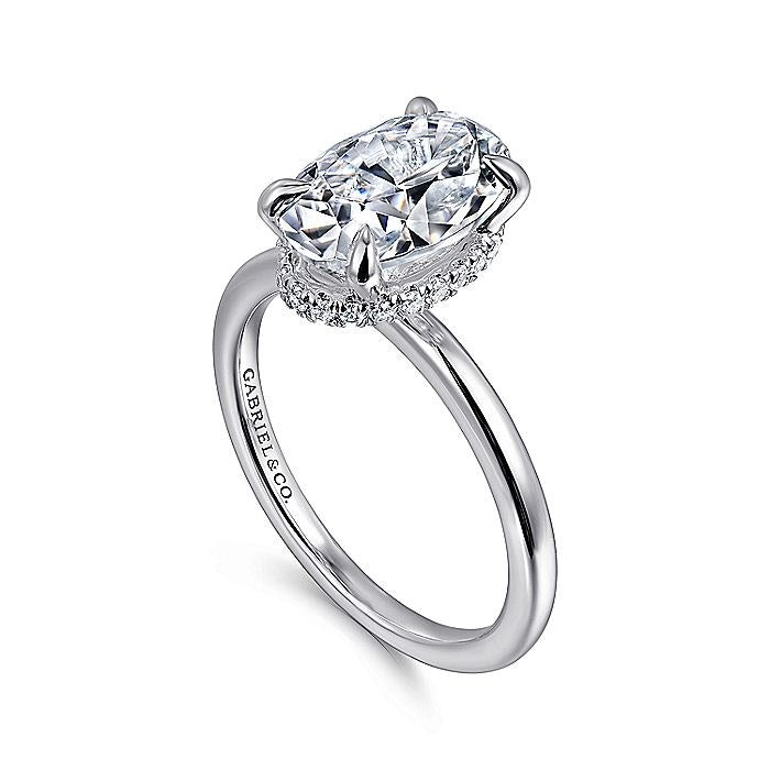 14K White Gold Rainah Hidden Halo Oval Diamond Engagement Ring