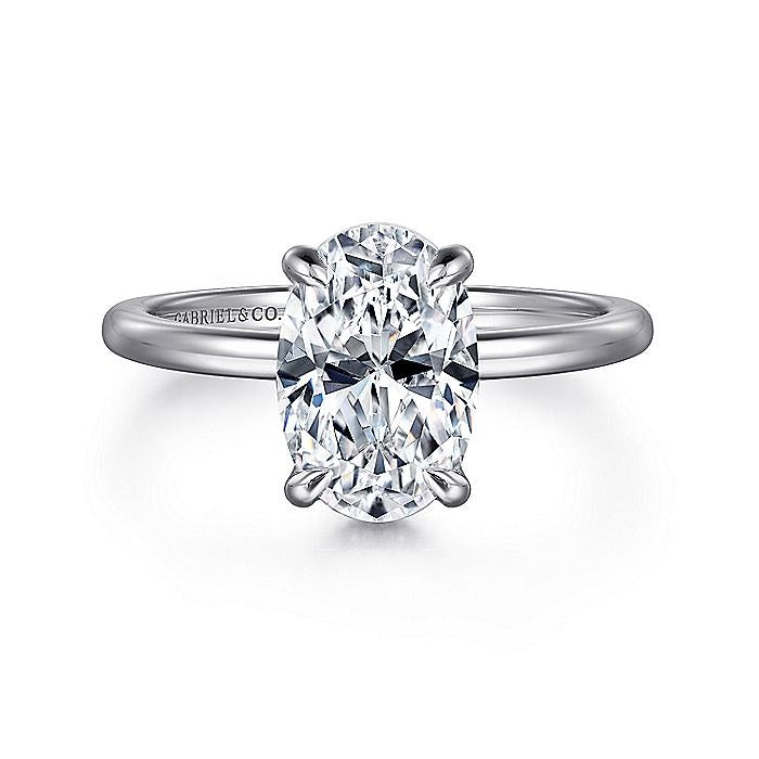 14K White Gold Rainah Hidden Halo Oval Diamond Engagement Ring