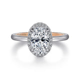 14K White And Rose Gold Amelie Halo Oval Diamond Engagement Ring
