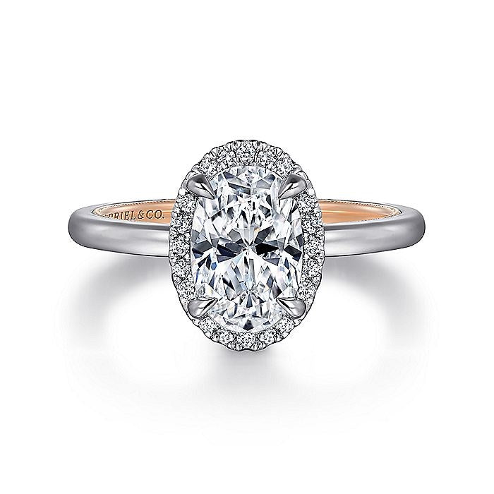 14K White And Rose Gold Amelie Halo Engagement Ring