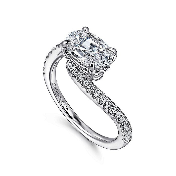 14K White Gold Aiva Bypass East West Oval Diamond Engagement Ring