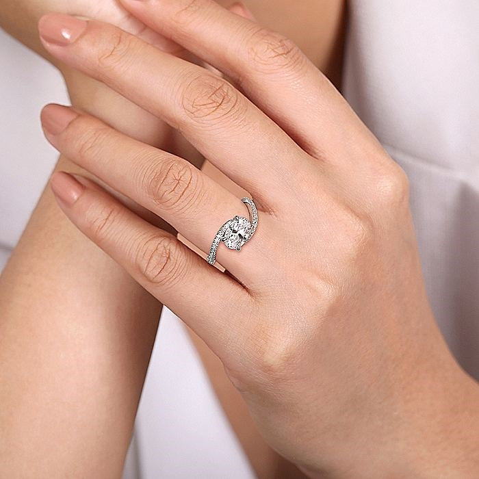 14K White Gold Aiva Bypass East West Oval Diamond Engagement Ring