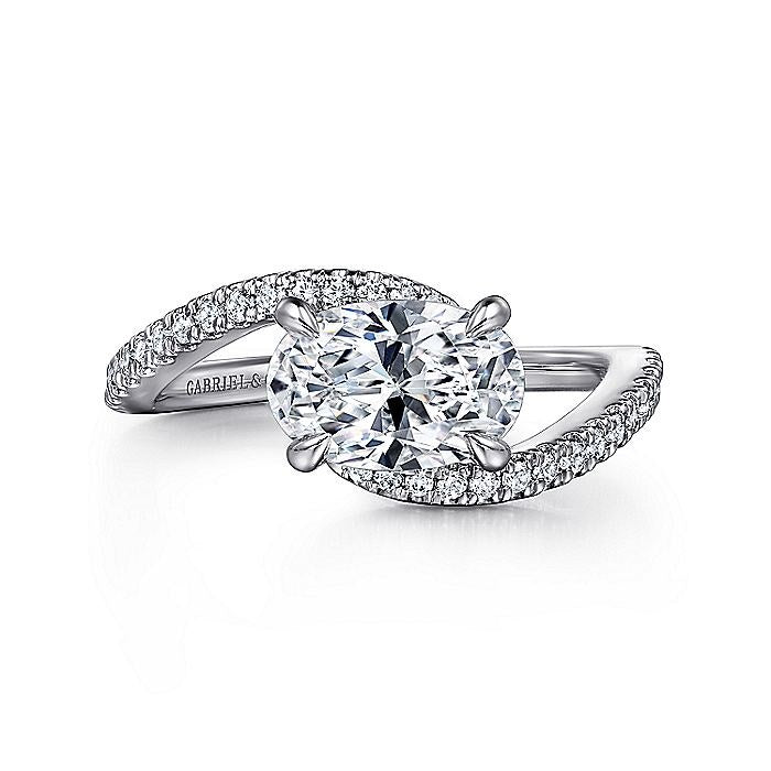14K White Gold Aiva Bypass East West Oval Diamond Engagement Ring