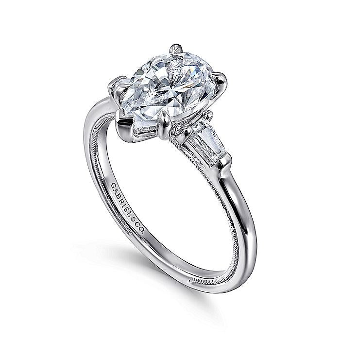 14K White Gold Louann Pear Shape Three Stone Diamond Engagement Ring
