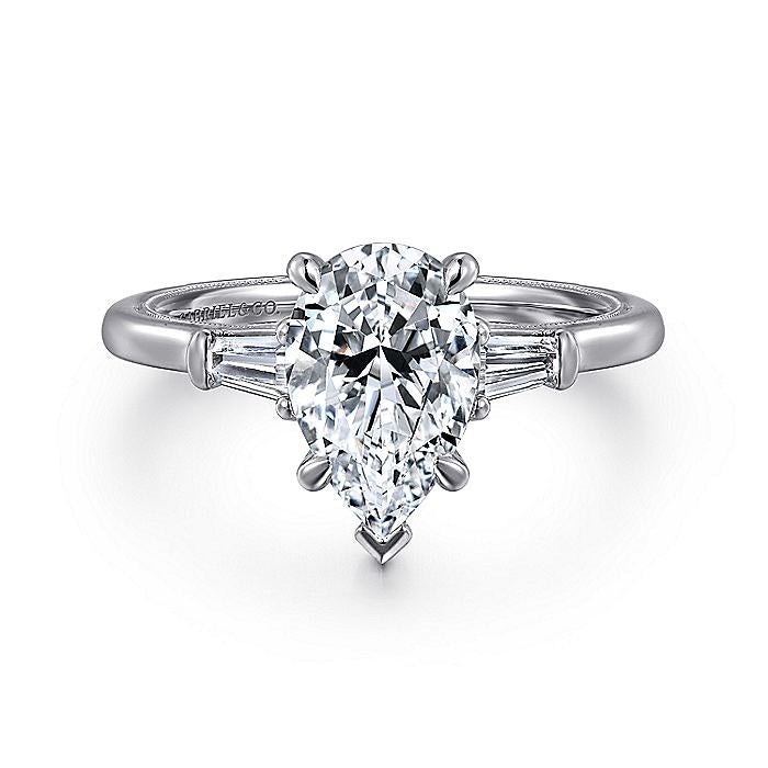 14K White Gold Louann Pear Shape Three Stone Diamond Engagement Ring