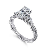 14K White Gold Alanna Twisted Three Stone Oval Diamond Engagement Ring