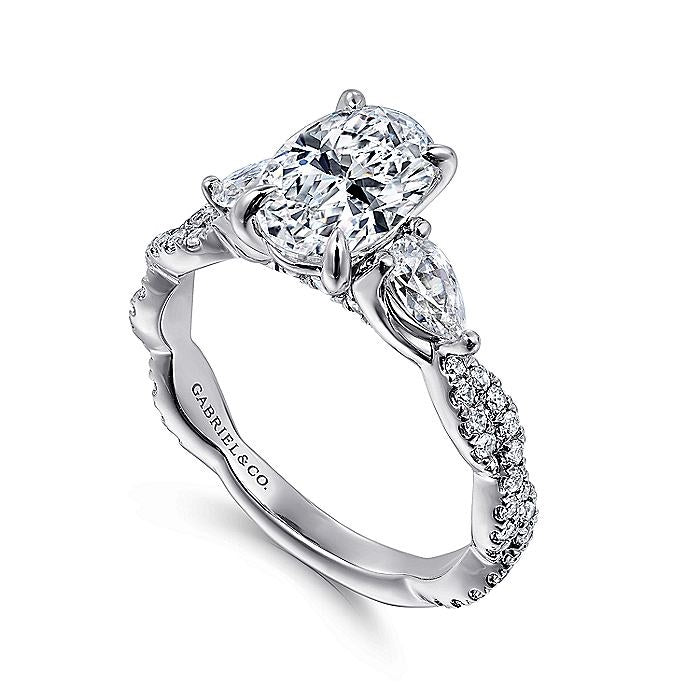 14K White Gold Alanna Twisted Three Stone Oval Diamond Engagement Ring