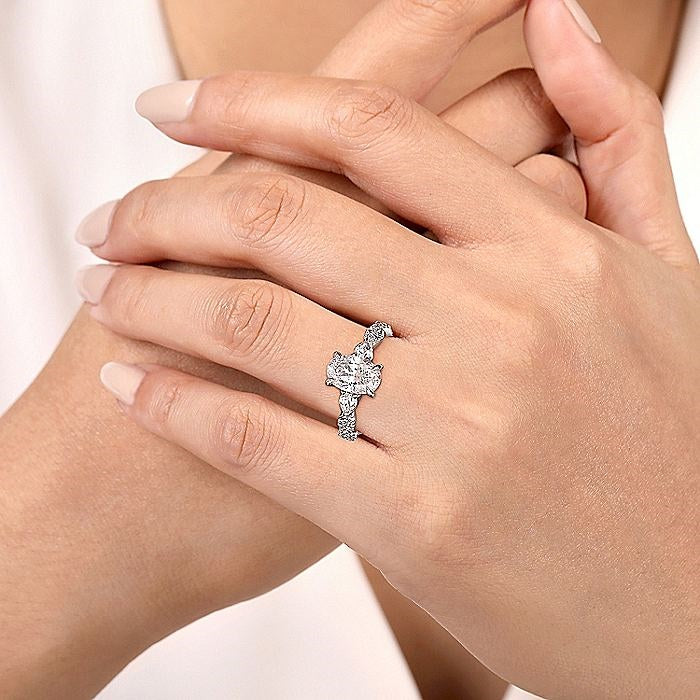 14K White Gold Alanna Twisted Three Stone Oval Diamond Engagement Ring
