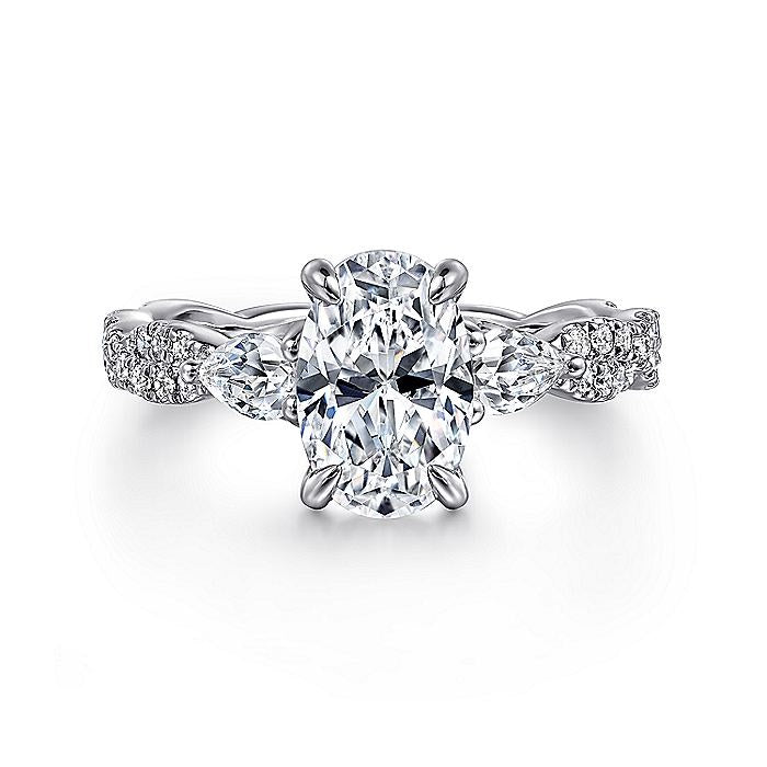 14K White Gold Alanna Twisted Three Stone Oval Diamond Engagement Ring