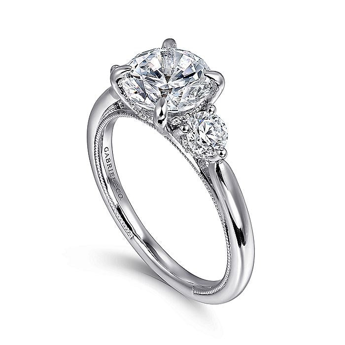 14K White Gold Abbi Round Three Stone Diamond Engagement Ring