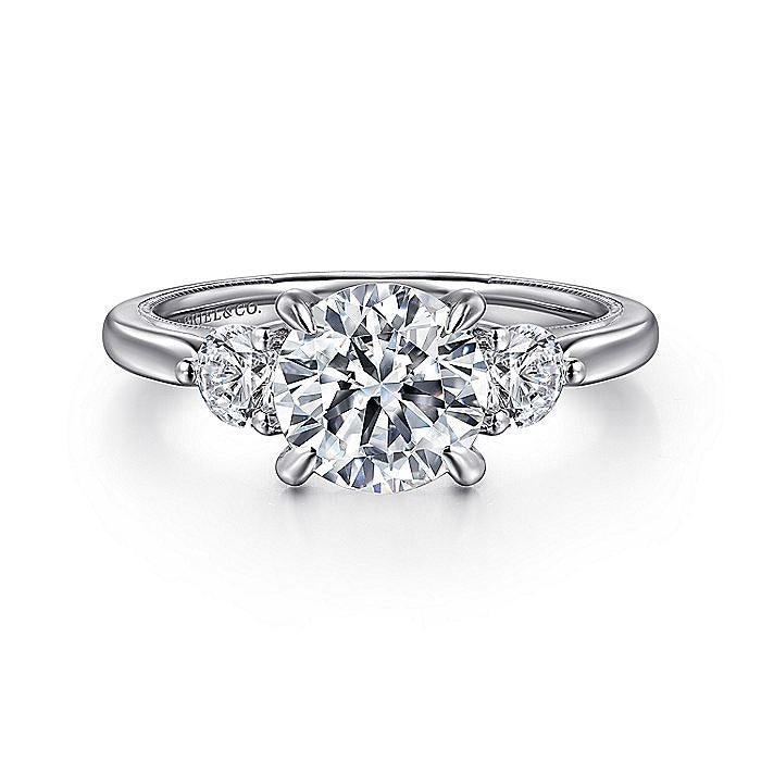 14K White Gold Abbi Round Three Stone Diamond Engagement Ring