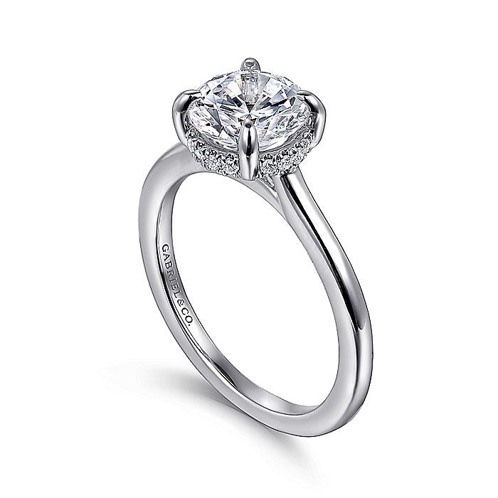 14K White Gold Aldon Round Halo Diamond Engagement Ring