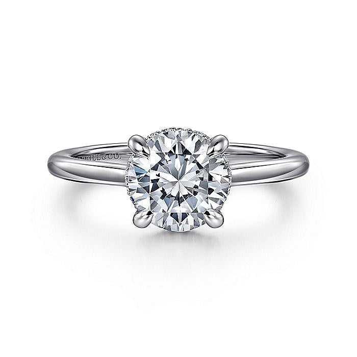14K White Gold Aldon Round Halo Diamond Engagement Ring