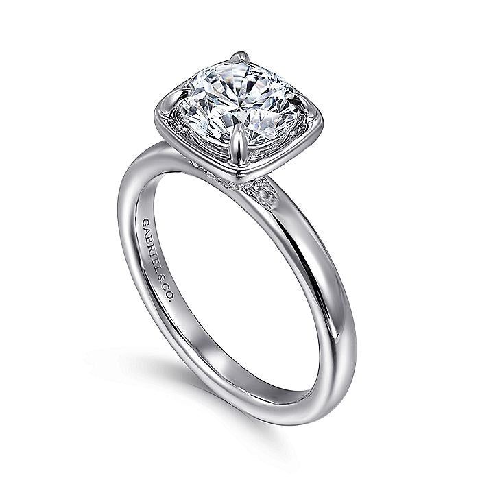 14K White Gold Deedie Round Diamond Hidden Halo Engagement Ring